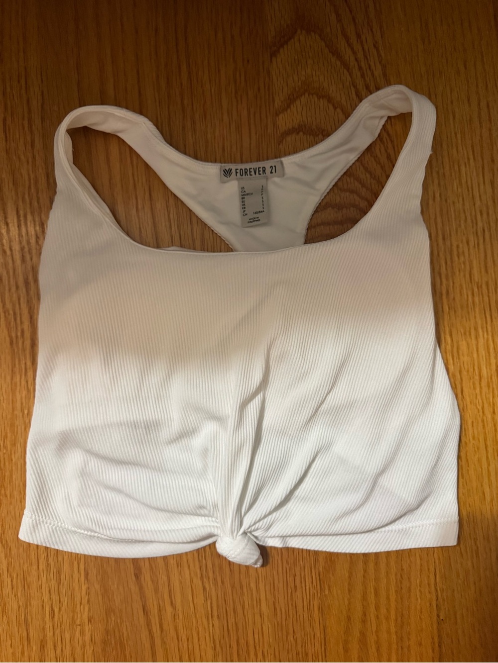 Forever 21 White Ribbed Knot Front Bandeau Tank